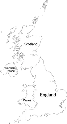 United Kingdom Regions map. Map of United Kingdom divided into England, Northern Ireland, Scotland a
