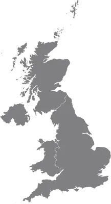 United Kingdom Regions map. Map of United Kingdom divided into England, Northern Ireland, Scotland a