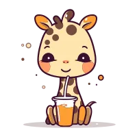 Cute Giraffe drinking juice. Vector illustration in cartoon style.