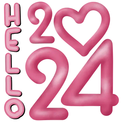 the letters HELLO 2024 bright pink