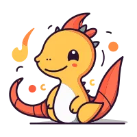 Cute cartoon dragon character sitting on the ground. Vector illustration.