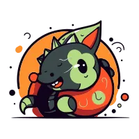 Cute cartoon monster with an orange circle on his head. Vector illustration.