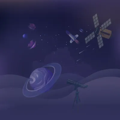 남색 배경의 우주와 위성