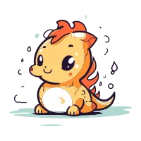 Cute little dinosaur sitting on the floor and crying. Vector illustration.