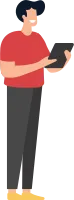 Young man using tablet, Flat character style
