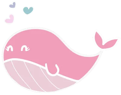 Cute pink whale with heart