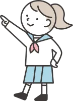 A female student wearing a sailor suit is pointing.