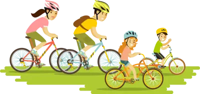 Happy Family Mother, Father, Children Riding Bicycles. Active Leisure, Recreation, Sport Activity