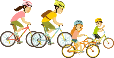 Happy Family Mother, Father, Children Riding Bicycles. Active Leisure, Recreation, Sport Activity