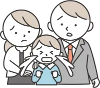 Crying boy and parents worried about him.