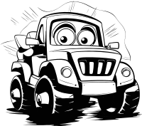 Color cartoon jeep image, coloring page black and white