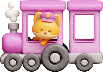 3D Cute fox driving train, cartoon animal character, 3d rendering.