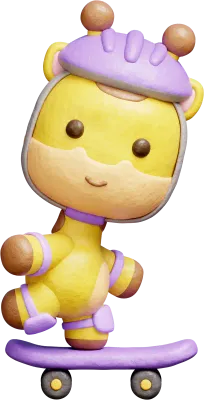 3D Cute giraffe playing skateboard, cartoon animal character, 3d rendering.
