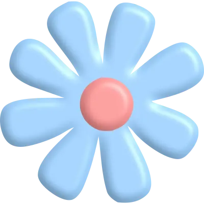 blue flowers on long bright green stems. 3D on transparent background PNG