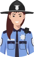 American Policewoman Sheriff Officer in Traditional Uniform Character Avatar Icon in Flat Style