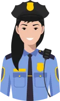 American Policewoman Officer in Traditional Uniform Character Avatar Icon in Flat Style
