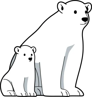 정면을 바라보는 북극곰과 새끼 곰
