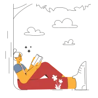 Reading on the grass, under the tree