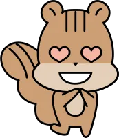 A squirrel character whose eyes become heart marks.