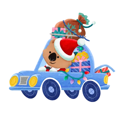 Wombat driving car hand drawn illustration in cartoon design