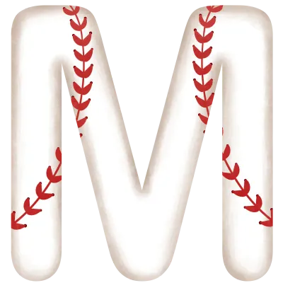 Watercolor baseball alphabet letter M clipart illustration.
