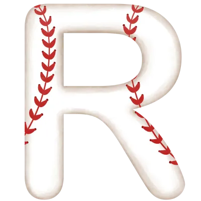 Watercolor baseball alphabet letter R clipart illustration.