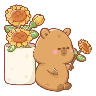 Capybara with sunflowers