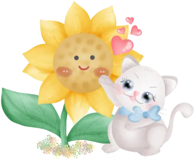 Cat with sunflowers cartoon
