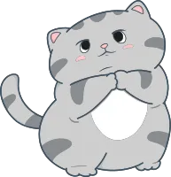 cartoon cat with a sad expression is holding its paws together
