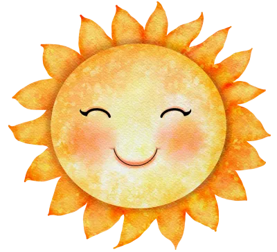 Sun, yellow, orange in a cute cartoon drawing