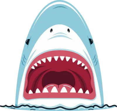 Cartoon of a shark with an open mouth
