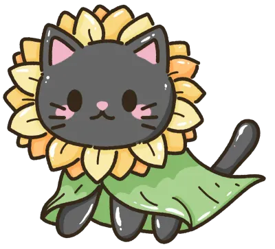 Hand drawn doodle illustration kawaii cute black cat named Luna kitten Fall sunflower