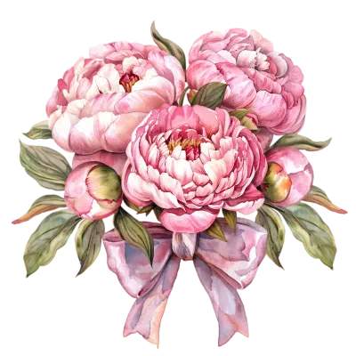 Peony Flowers Digital Watercolor Clipart Bundle - 55 PNG Files, Floral Art, DIY Crafts, Scrapbooking