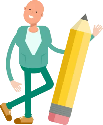 Bald Businessman Character and Pencil