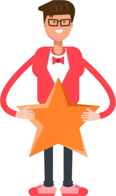 Man in Red Suit Character Holding Star