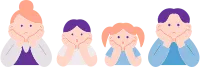 頬杖をついて並ぶ家族