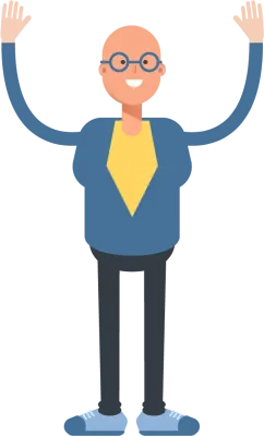 Bald Man Character Raising Hands