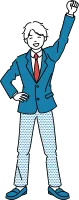 拳を突き上げて喜ぶ男子学生のシンプルイラスト