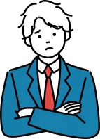 腕組みをして考えている男子学生のシンプルイラスト