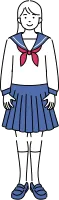 正面を向いて立つ女子学生のシンプルイラスト