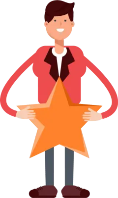 Businessman in Red Suit Character Holding Star