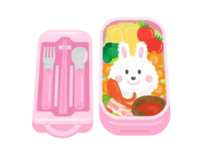 保育園の弁当とカラトリーセットのイラスト
