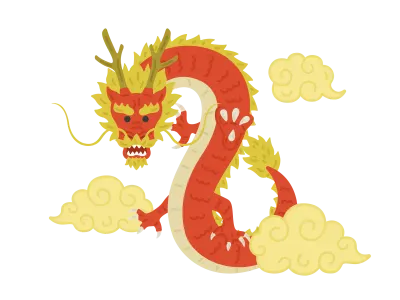 雲の中にいる赤龍のイラスト