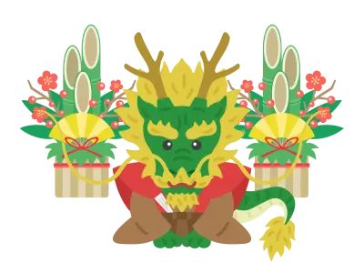 着物を着て新年の挨拶をする龍のキャラクターのイラスト