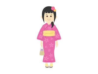 ピンク色の浴衣を着た女性のイラスト