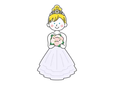 ウエディングドレスを着た白人女性のイラスト