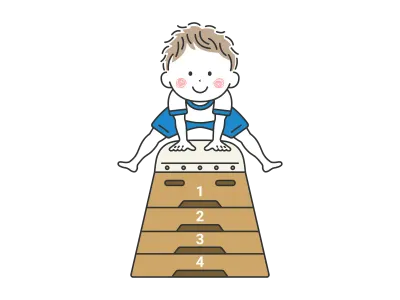 跳び箱を飛ぶ体操服を着た男の子のイラスト