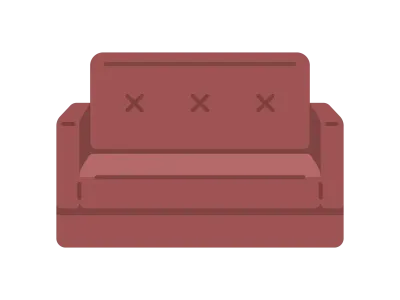 赤色のソファベッドのイラスト
