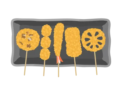 皿にのせた串カツセットのイラスト