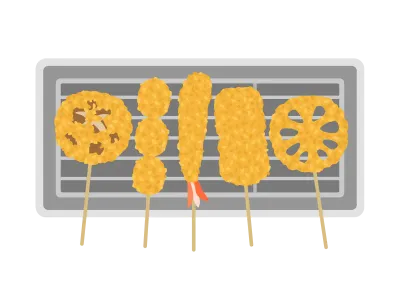 トレイ皿にのせた串カツセットのイラスト